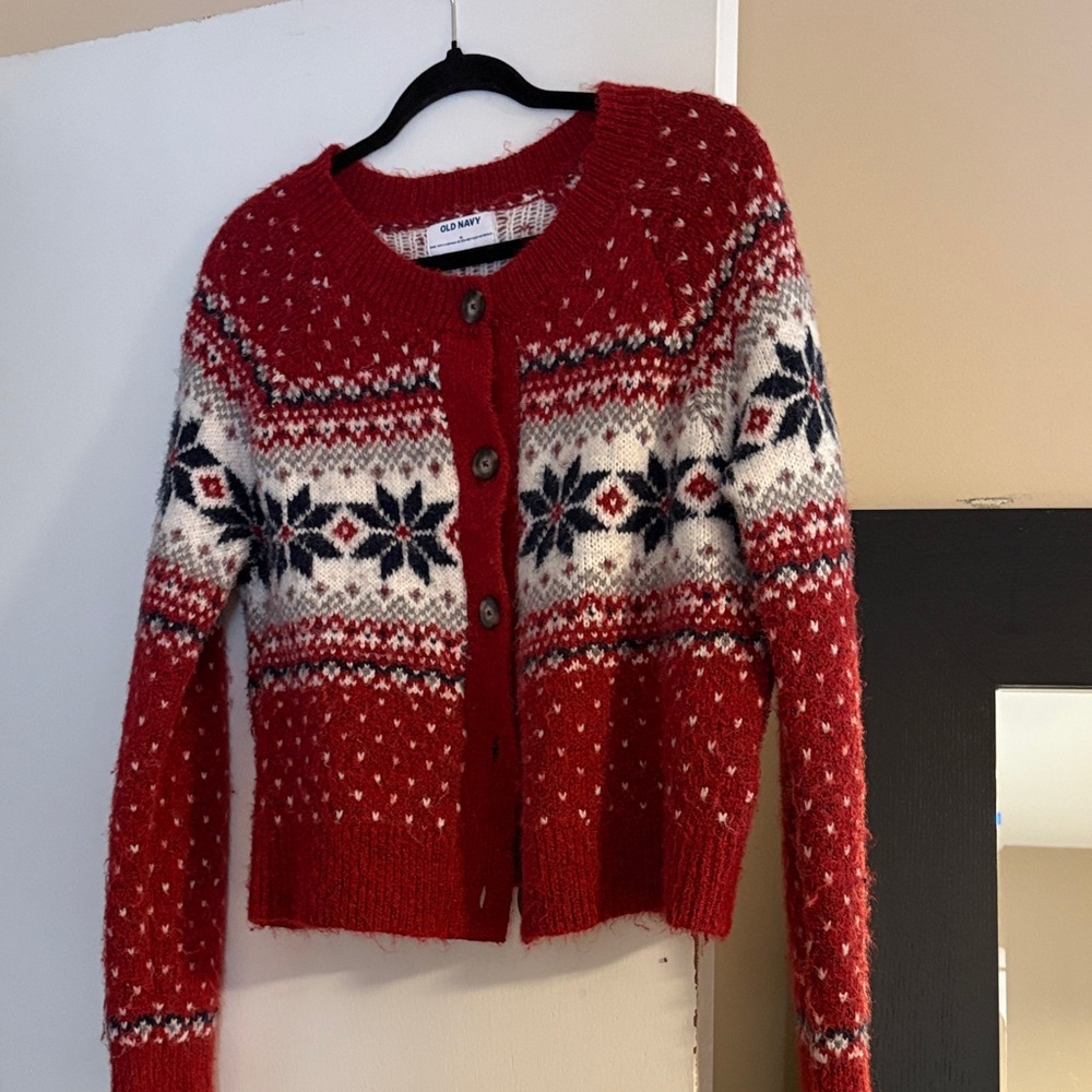 Old Navy Women's Festive Red Cardigan sz M